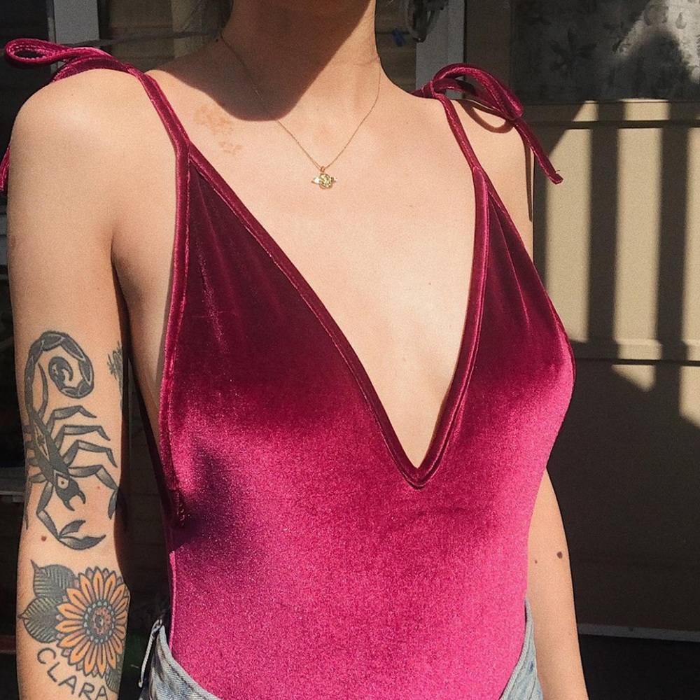 Forever 21 red velvet bodysuit